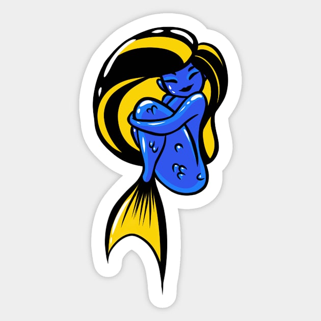 Blue Tang Mermaid Sticker by StripedCactusArt